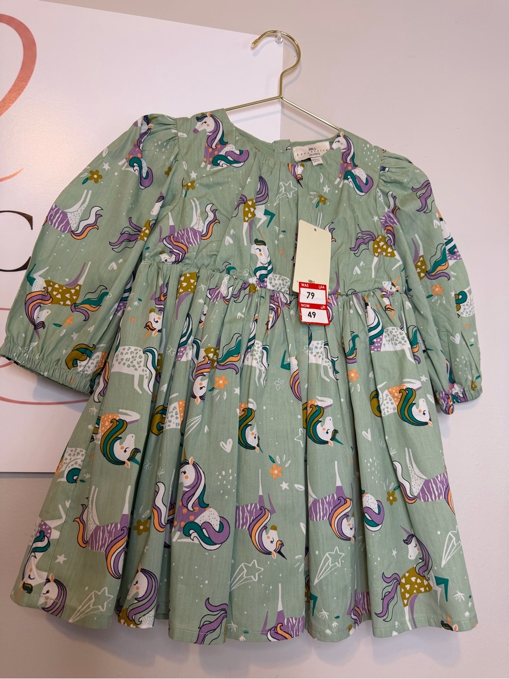 Girls' Mint Green Unicorn Print Dress